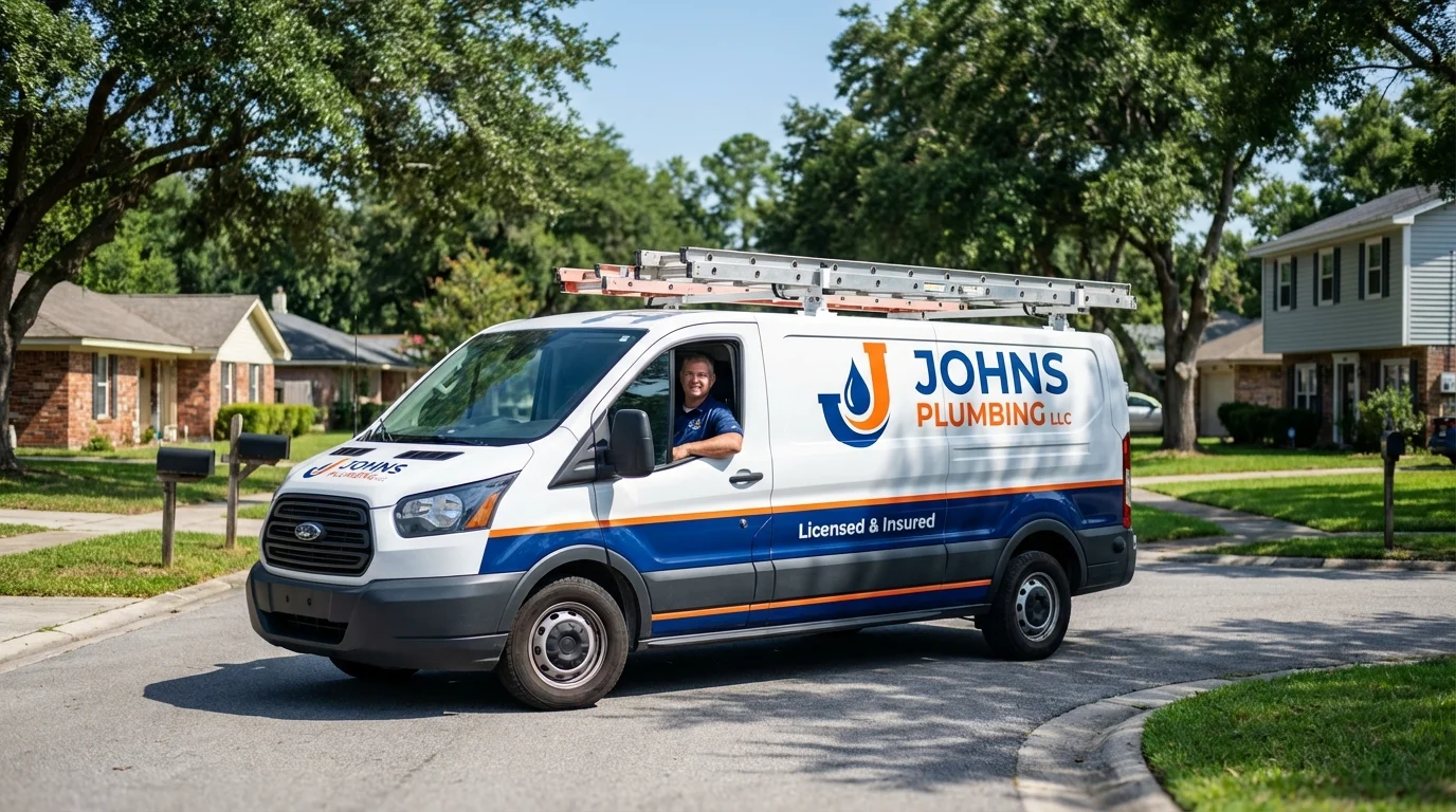 Johns Plumbing LLC service van in Winthrop, ME