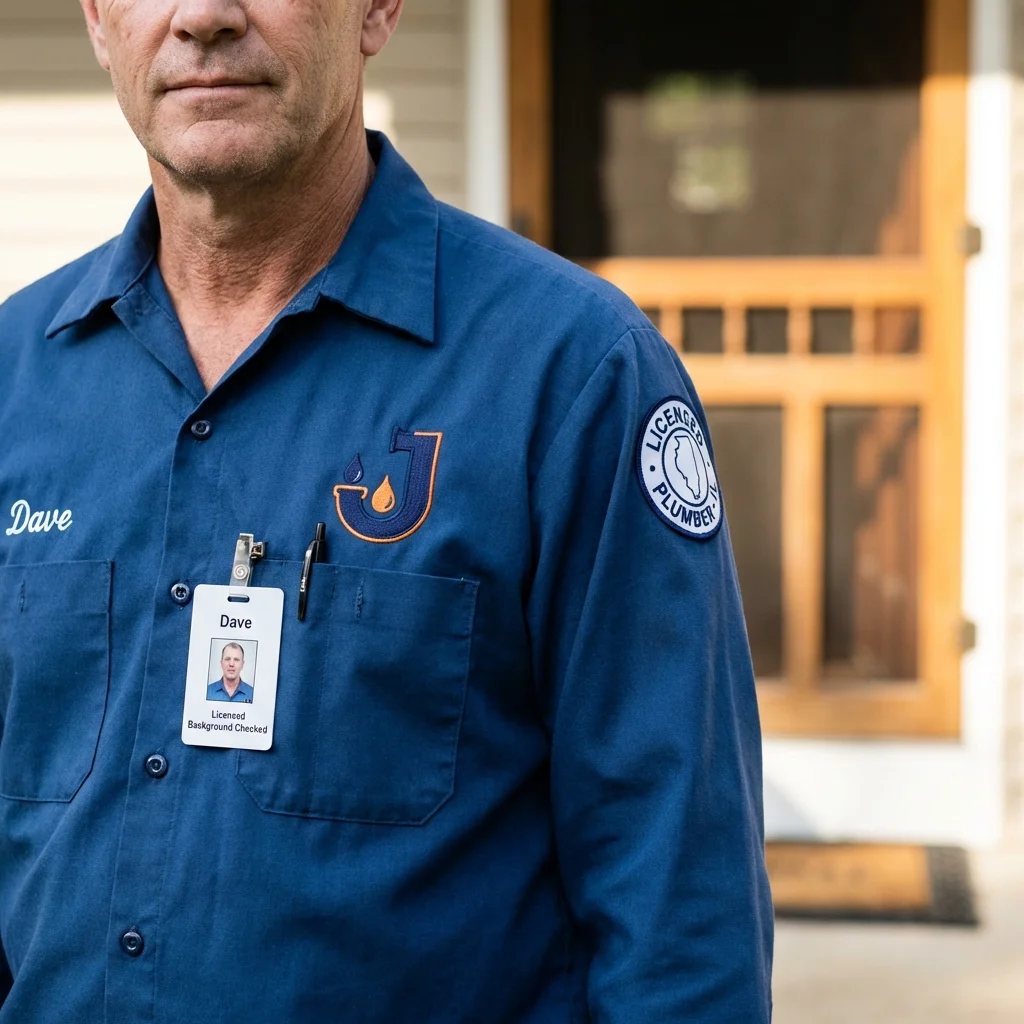 Licensed plumber showing ID badge in Winthrop, ME